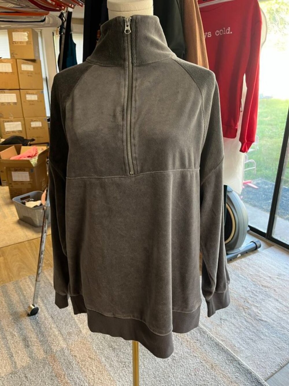 3/$20 Bundle 🌈Wild Fable Gray Velour Quarter Zip Oversized Sweatshirt L - Picture 5 of 12